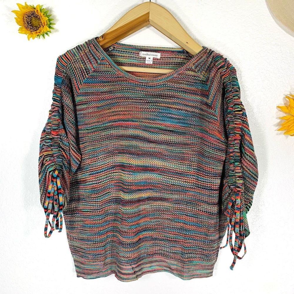 John Paul Richard Rainbow Colorful Knit 3/4 Sleeve Top Size Medium Women’s